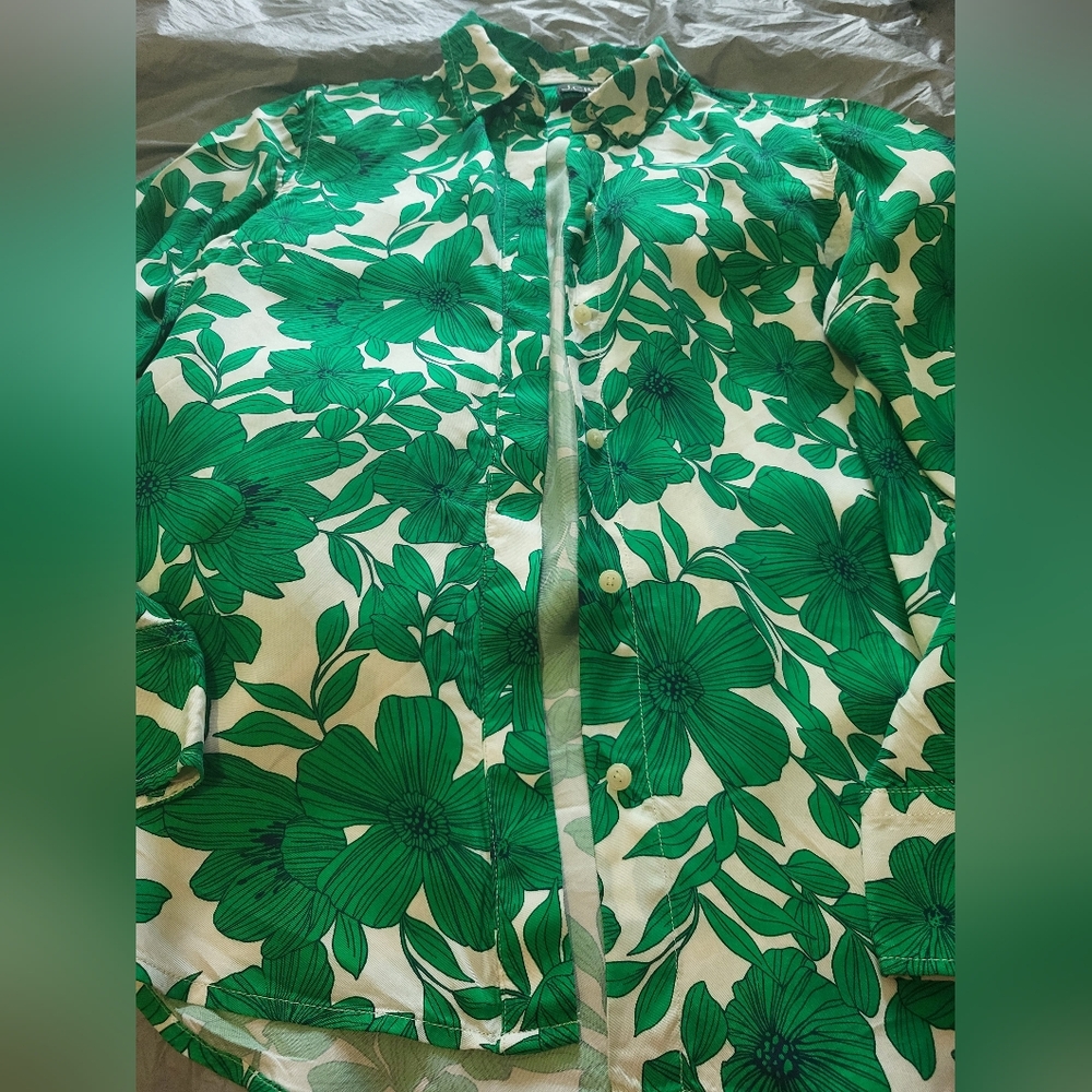 J. Crew Green Floral Cupro-Blend Blouse - Picture 7 of 8
